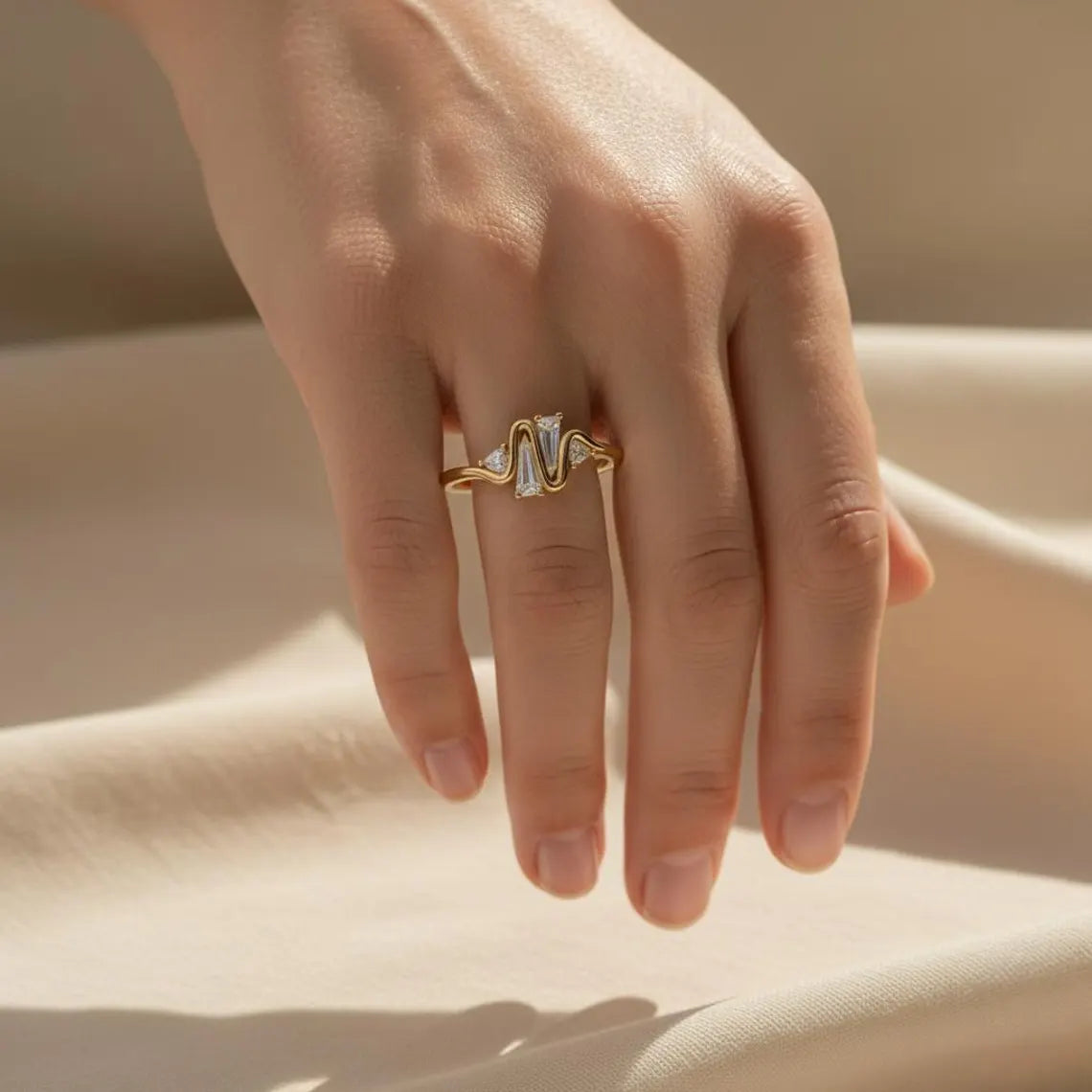 Moissanite wave ring