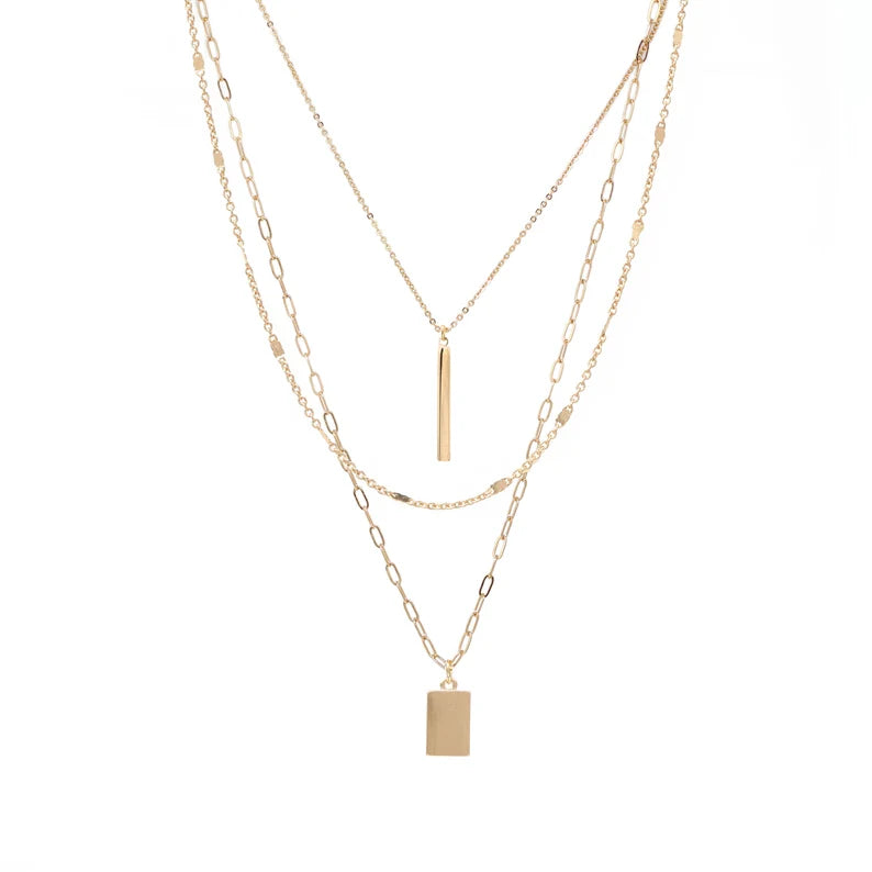 Three layer charm necklace set